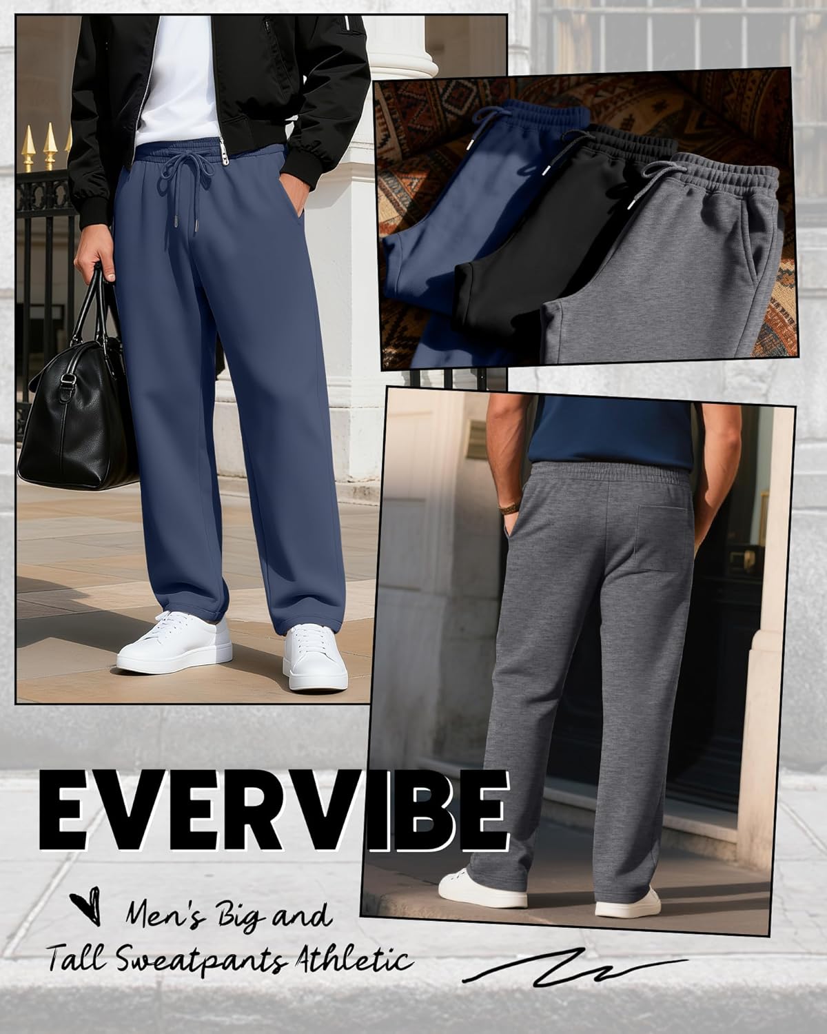 3 Pack Men's Big and Tall Sweatpants Athletic Workout Lounge Pants Plus Size Drawstring Joggers with 3 Pockets(Black, Dark Gray, Haze Blue,4X-Large) - Image 3