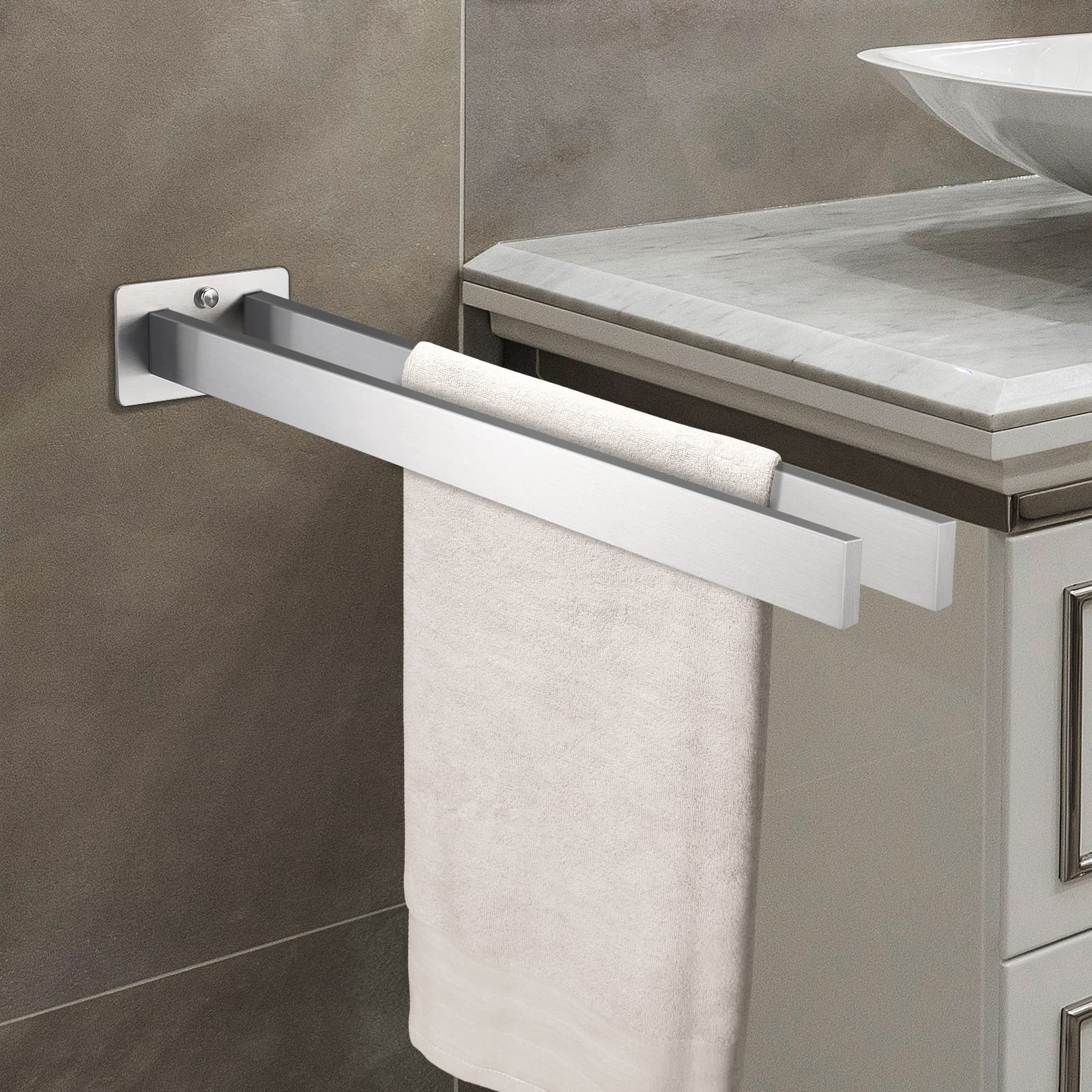 Porta Asciugamani Da Parete Dvocel - Doppio Braccio, Acciaio Inox 304 Spazzolato, Argento, Per Bagno/Cucina - Foto 12