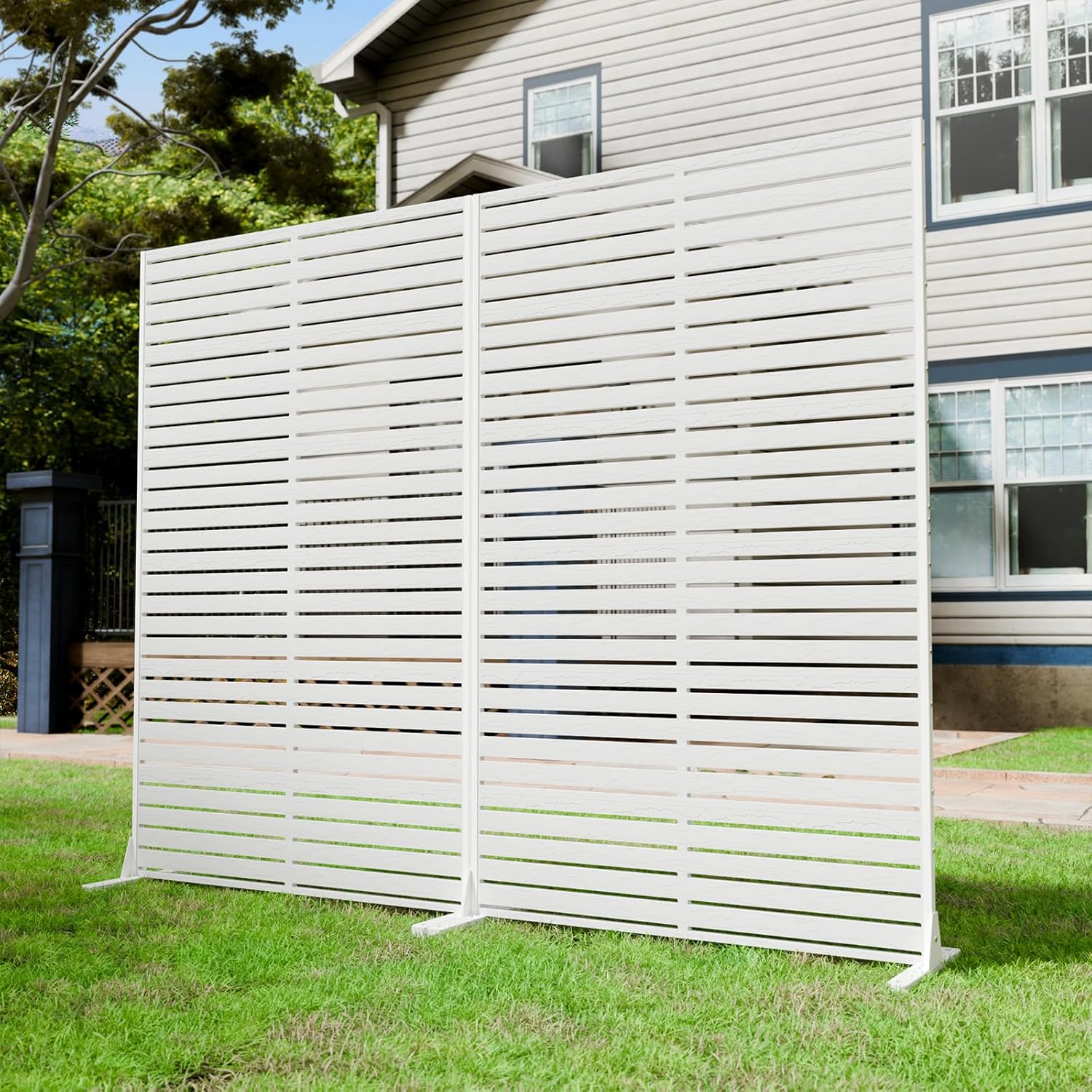Privacy Fence Screen Outdoor 6 Panel HDPE Decorative Panels with Steel Poles and Stand, Air Conditioner Fence Panels, Privacy Screen for Backyard, Balcony, Pool,72" H47" W * 2 PCS