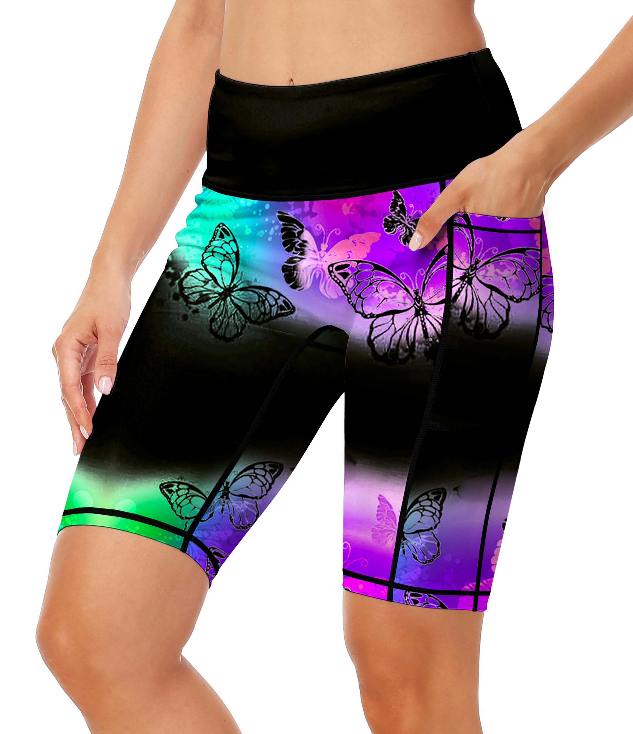 Womens 9" Long Swim Board Shorts High Waisted UPF 50+ Biker Shorts with Pockets-image-26