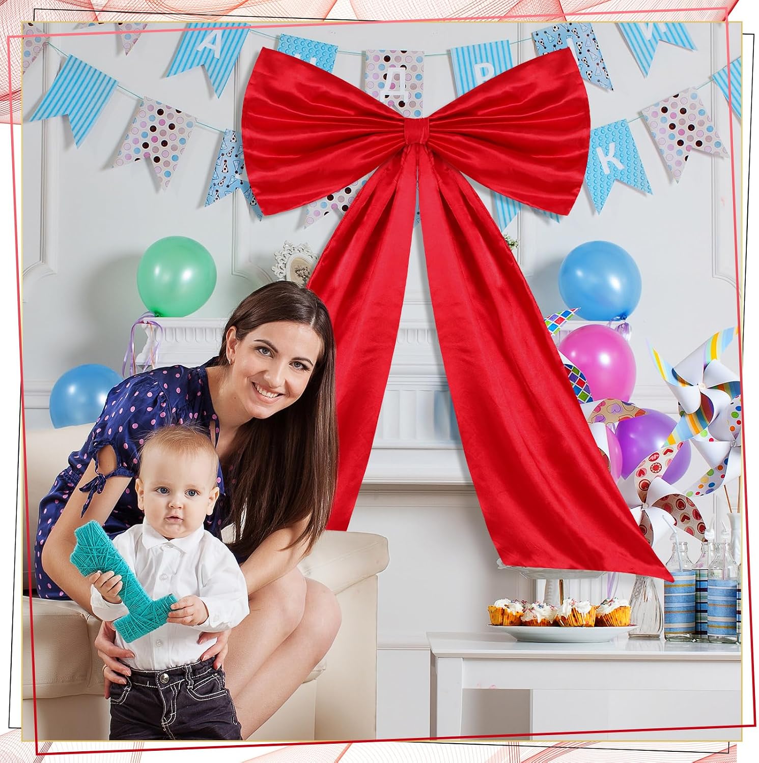 Suncalla Big Red Bow 42 x 27 Inch Wedding Party Decorations Extra Large Red Bows Decor Birthday Coquette Party Wedding Backdrop Satin Ornaments Bridal Shower Photo Backdrop Front Door Wall Decor