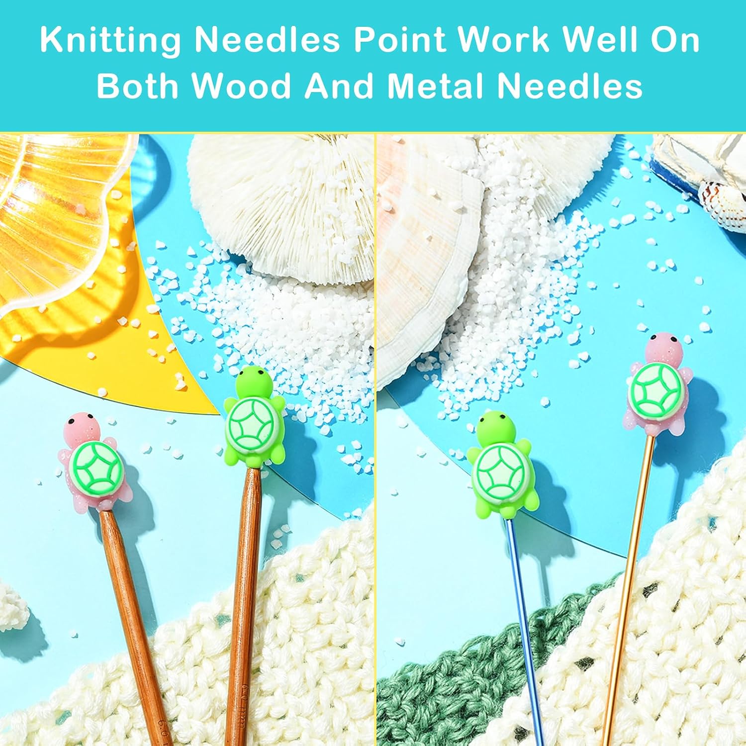 BEEFLYING Turtle Knitting Needle Stoppers 3D Cute, Fit Size 2.5~8mm, 10 Pcs