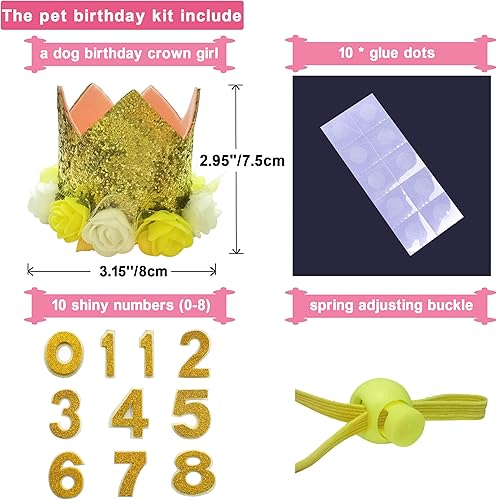 Miniatura 2 de POSAPET Sombrero de corona de cumpleaños para perro, reutilizable, para fiesta de cumpleaños para mascotas, sombreros con corona con purpurina para