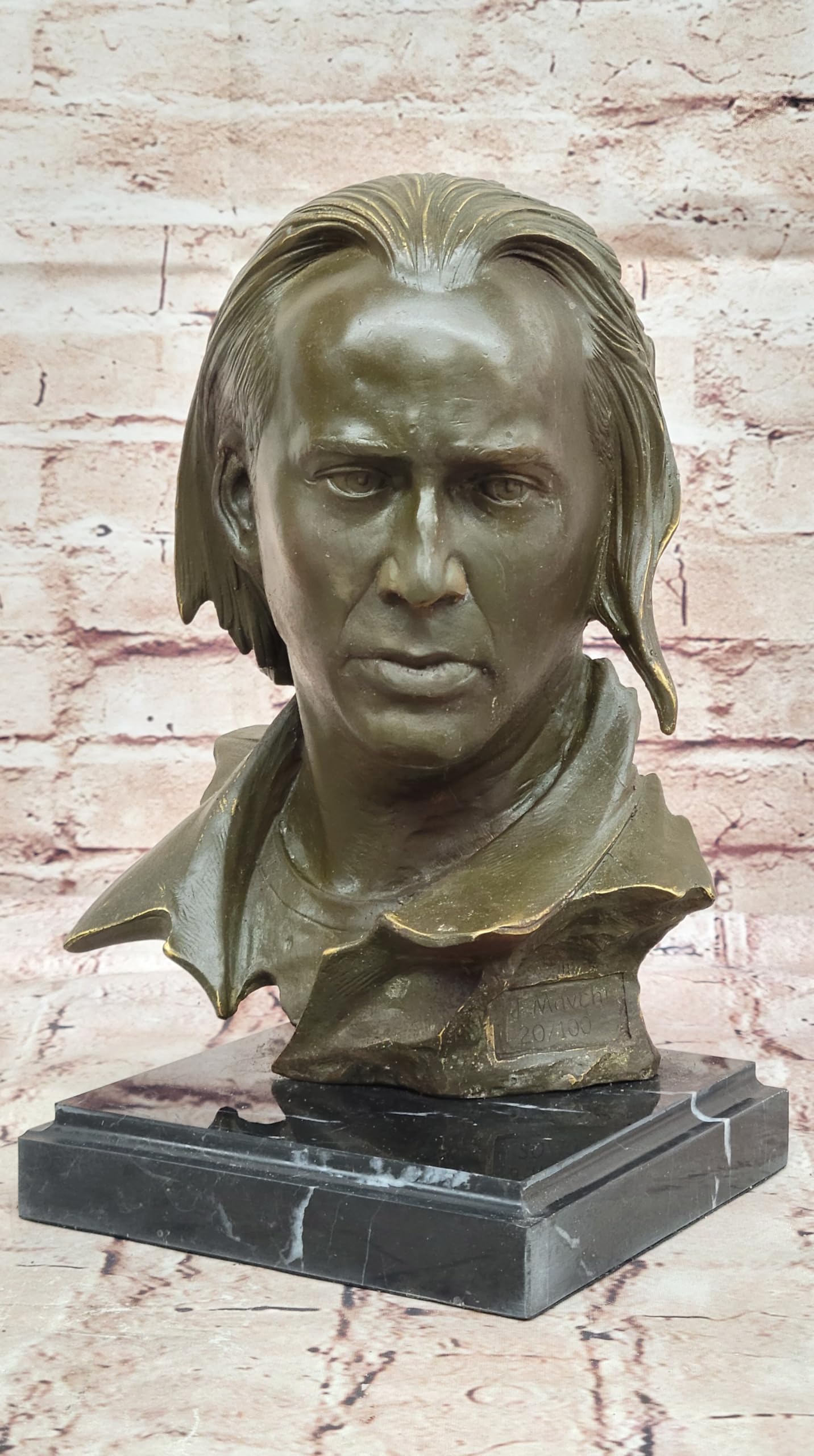 Signed and Numbered Nicolas Cage Bronze Bust Sculpture Hot Cast Movie Memorabilia Artwork Gift Sale Decor by Think Bronze