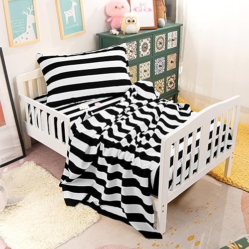 Miniatura 14 de NTBAY Juego de sábanas para cuna de microfibra ultrasuave, 3 piezas, lavables a máquina, fundas de almohada, color azul claro Azul/claro,Negro