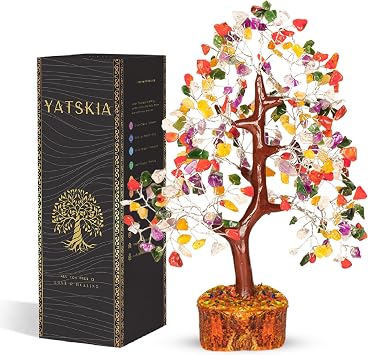 YATSKIA Mix Chakra Crystal Tree | Gemstone Tree | Natural Crystals | Home Office Decor | Spiritual Room Decor | Friendship Gifts for Women | Healing Gift | 10 Inch