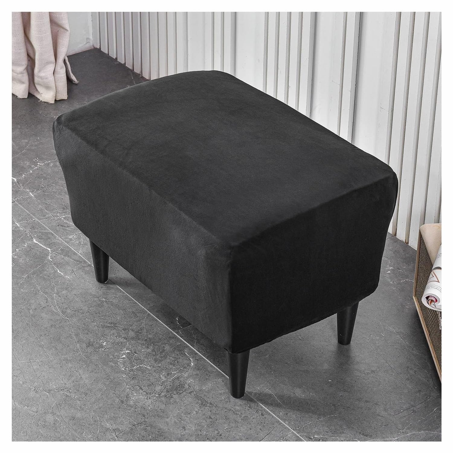 Fodera per pouf elasticizzata, rettangolare, per poggiapiedi, in velluto antiscivolo, con fondo elastico per una facile vestibilità