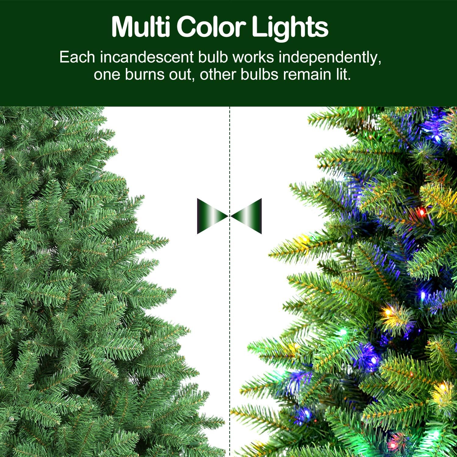 Hykolity 6.5 ft Prelit Artificial Christmas Tree with 350 Multicolor Lights, 1000 Tips, Metal Stand and Hinged Branches