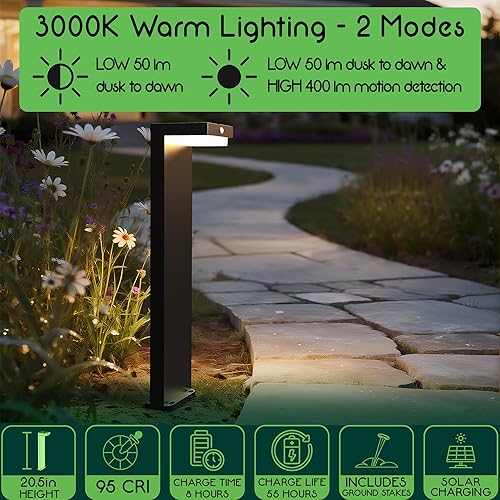 Miniatura 2 de Luces solares para caminos - Luces solares para pasarela para exteriores - Sensor PIR y dos modos de iluminación - Batería recargable dura hasta 55