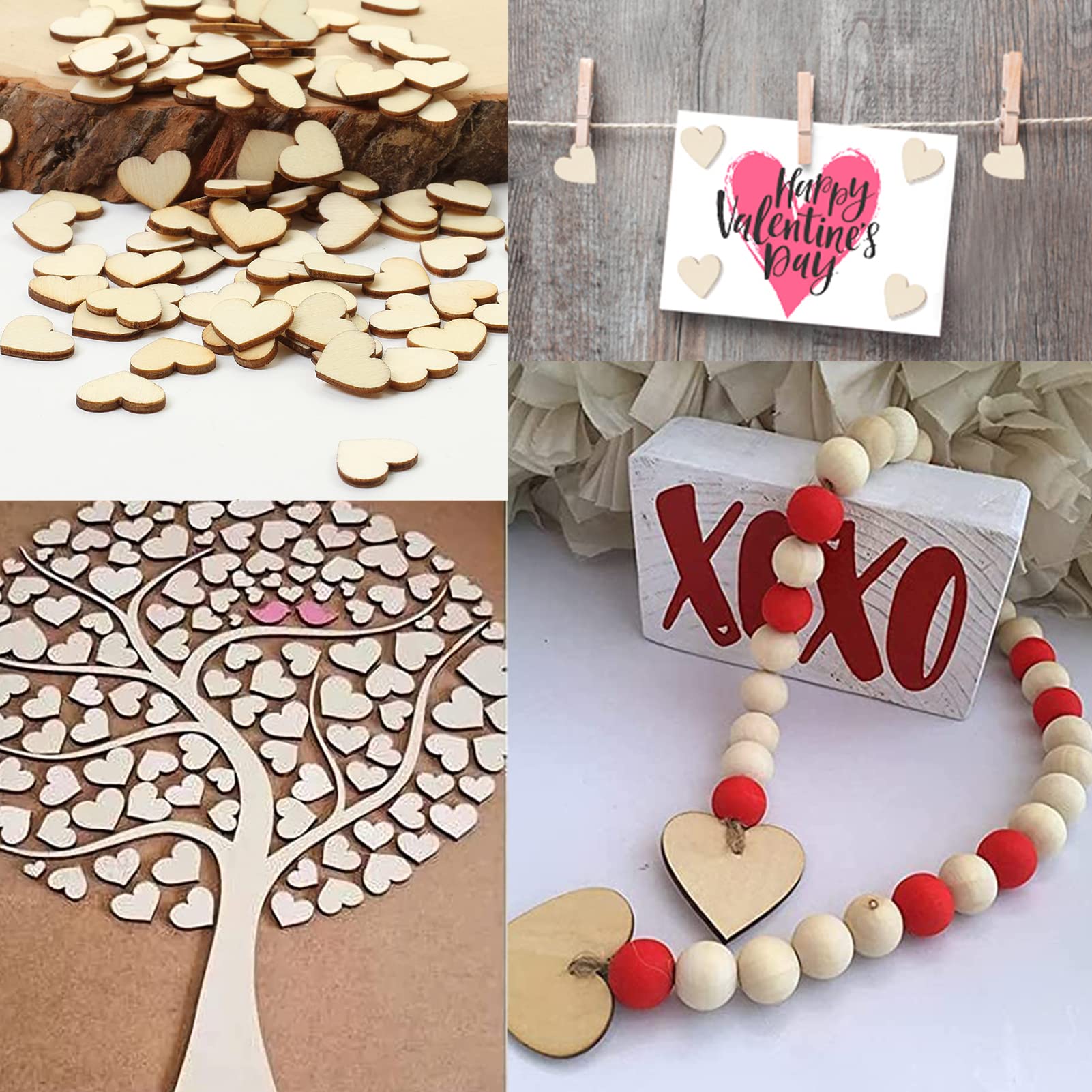 100 Cuori In Legno Naturali Per Fai Da Te - Ritagli Cuore 20mm Per Decorazioni Matrimonio, Natale E Biglietti - Foto 2