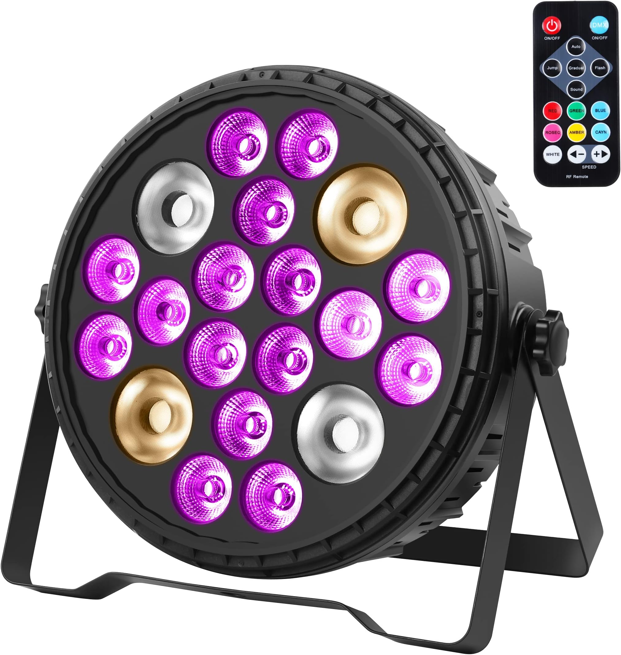 120W LED Par Light, ZonQoonz 4pcs WA LEDs +16pcs RGBUV LEDs DJ LED Stage Lights, Remote & DMX Controlled Sound Activated Auto Play Uplights for Wedding Birthday Christmas Holiday Music Show Party