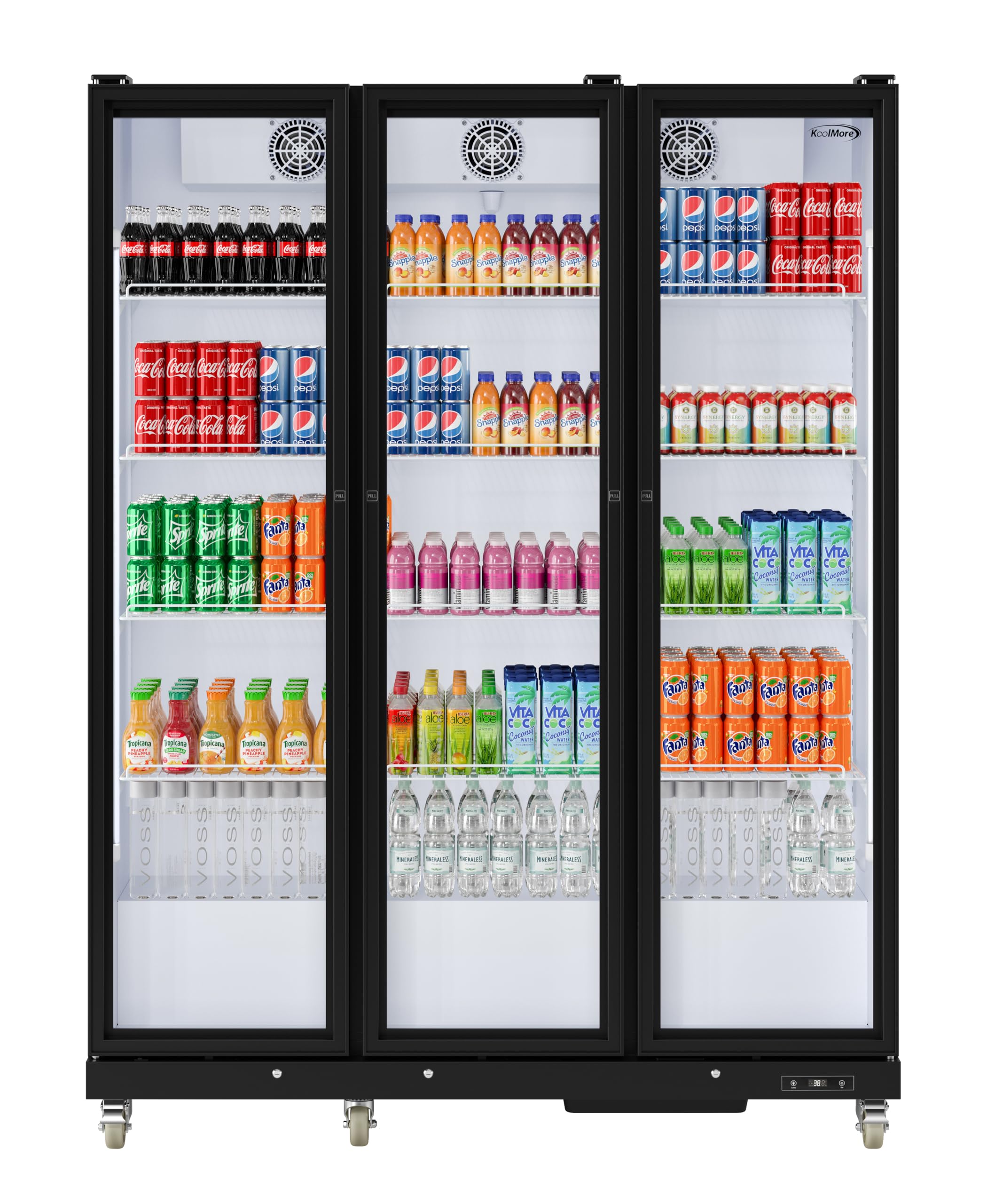 KoolMore 71 in. Commercial 3 Fully Glass Door Merchandiser Refrigerator, 46 Cu. Ft. ETL Listed in Black (KM-MDR-3FGD)