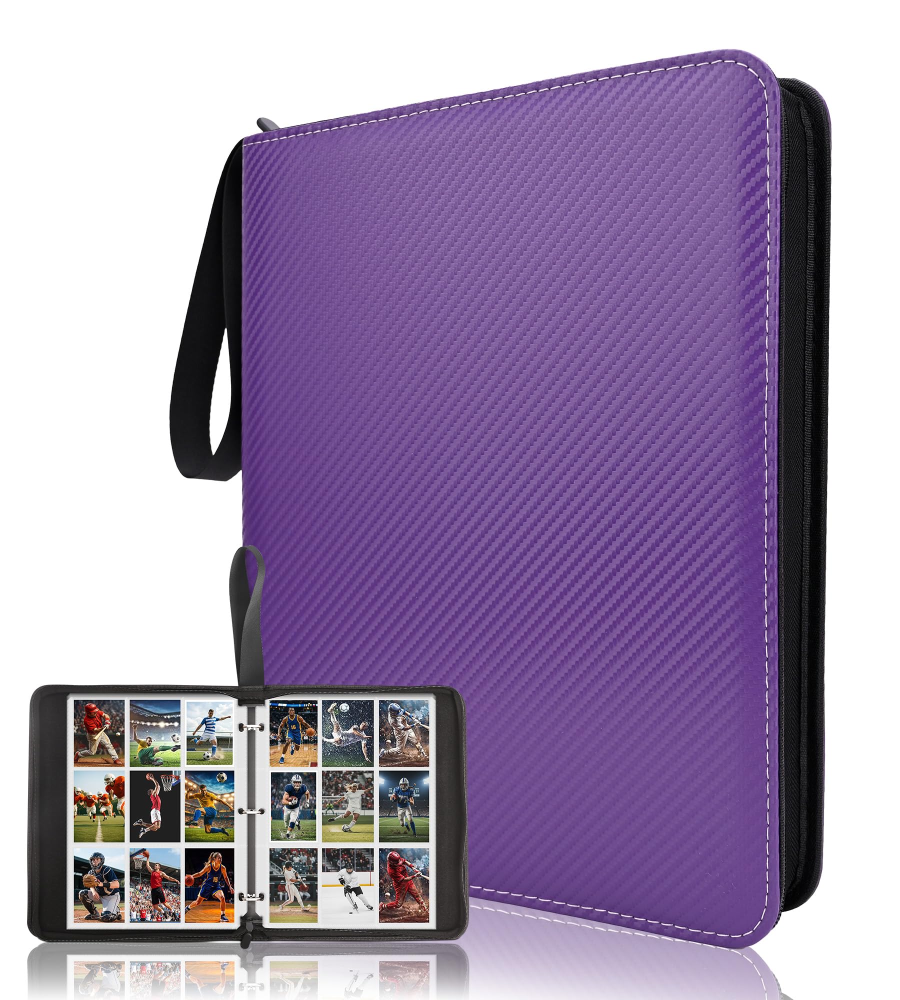 DOVEKERY Trading Card Album 9 Compartments, Card Scrapbook with Removable Sleeves, Waterproof PU Card Binder for TCG Football Folder (1080 Cards, Purple)