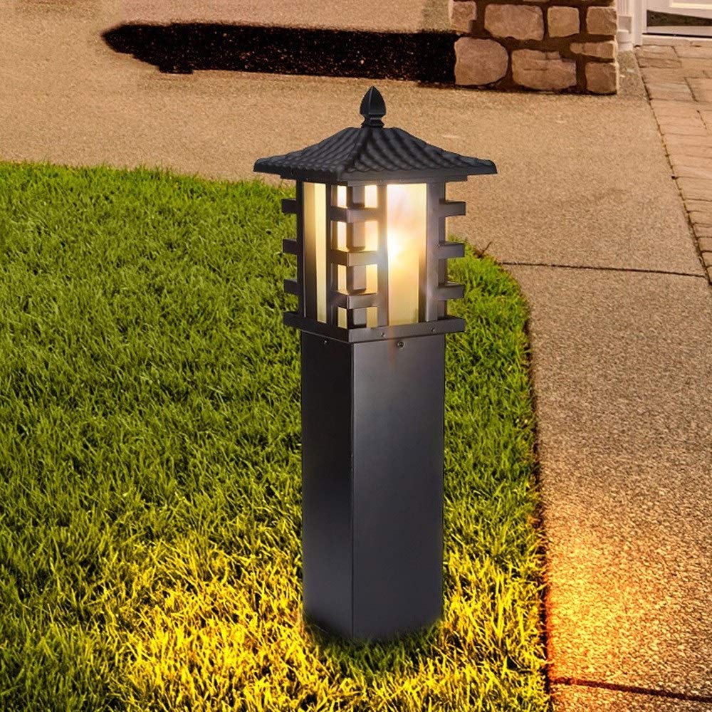 60 cm Kreatywna zabytkowa czarna latarnia ogrodowa aluminiowa szklana zewnętrzna wodoodporna ogrodowa lampa gruntowa rustykalna dekoracja krajobrazu,