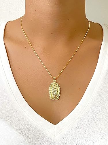 Miniatura 4 de LESLIE BOULES Guadalupe - Collar con colgante chapado en oro de 18 quilates para mujer, cadena de serpiente, joyería religiosa