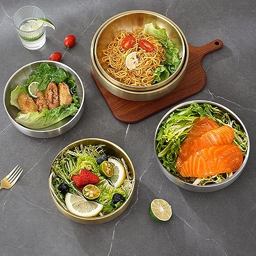 Miniatura 2 de Paquete de 4 platos dorados de acero inoxidable para salsa de soja, cuencos de inmersión de doble cubierta, cuencos pequeños para condimentos, mini