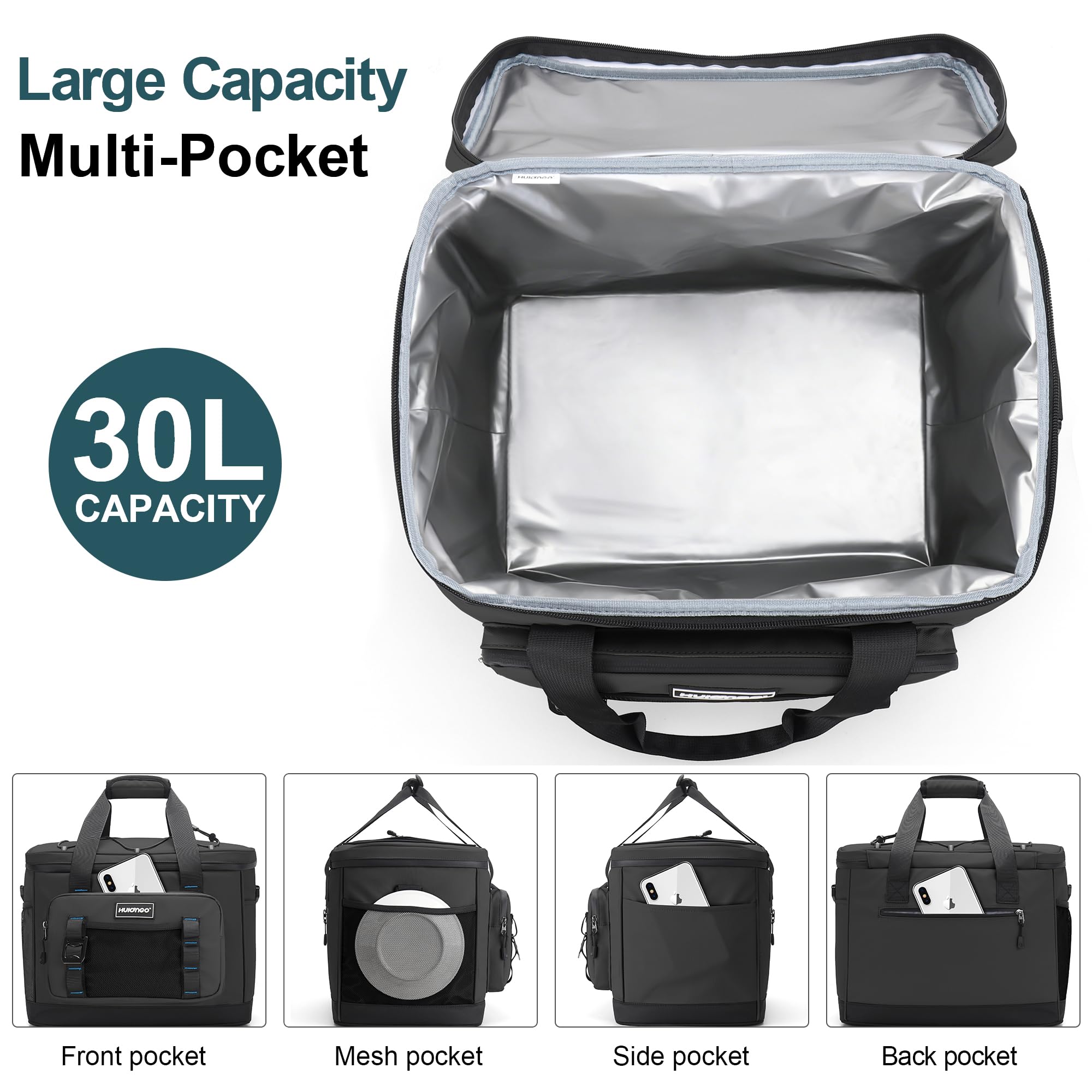 Hulongo Glacière Grand Pliable ，30L Sac Isotherme Imperméable Souple Glaciere pour Pique Nique, Courses, Camping, Voyage, Épicerie et Pêche
