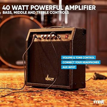 Max GigKit Beginner Bass Guitar Starter Pack, 40W Amp, Black