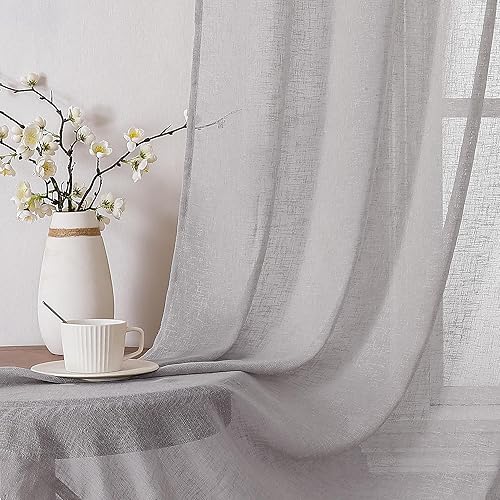 Miniatura 8 de Dianna - Cortinas traslúcidas de lino sintético de 96 pulgadas de largo, 2 paneles, con textura suave filtrante de luz, con bolsillo para barra,