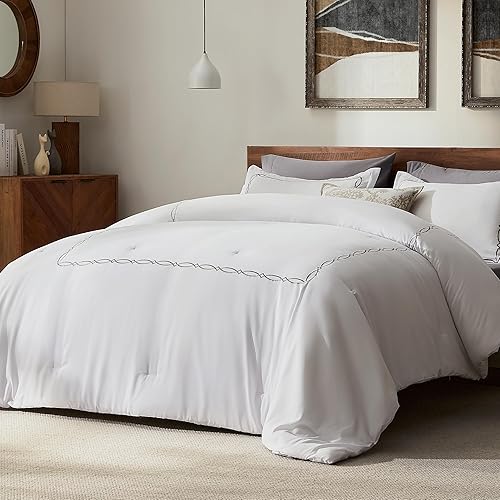 Miniatura 8 de SLEEP ZONE - Juego de edredón tamaño Queen de 3 piezas con funda de cojín, diseño de mil rayas con relleno alternativo suave y ligero, refrescante