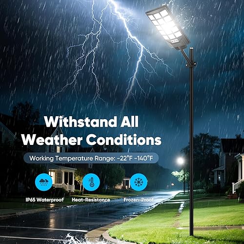 Miniatura 5 de Farolas solares impermeables para exteriores, 30000 lúmenes, 6500 K, luces LED con sensor de movimiento, luces de inundación solares con control