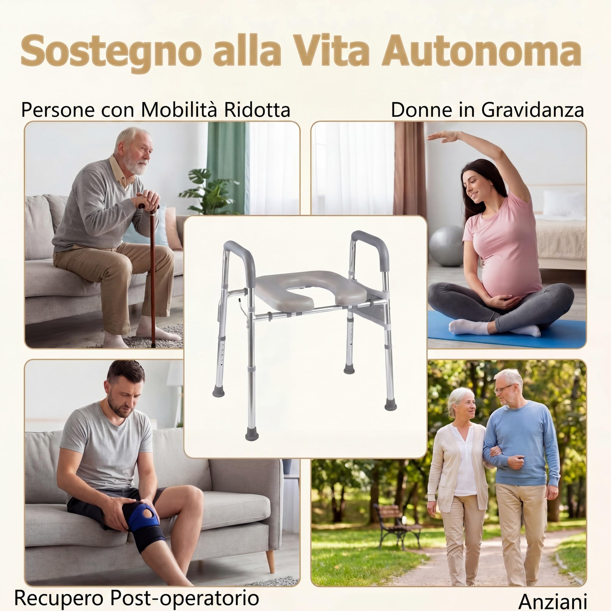 RELAX4LIFE Rialzo WC per Anziani, Sedile WC Rialzato con Portacarta Igienica e Tasca Portaoggetti, Altezza Regolabile, Telaio in Alluminio, Alzata Water per Anziani