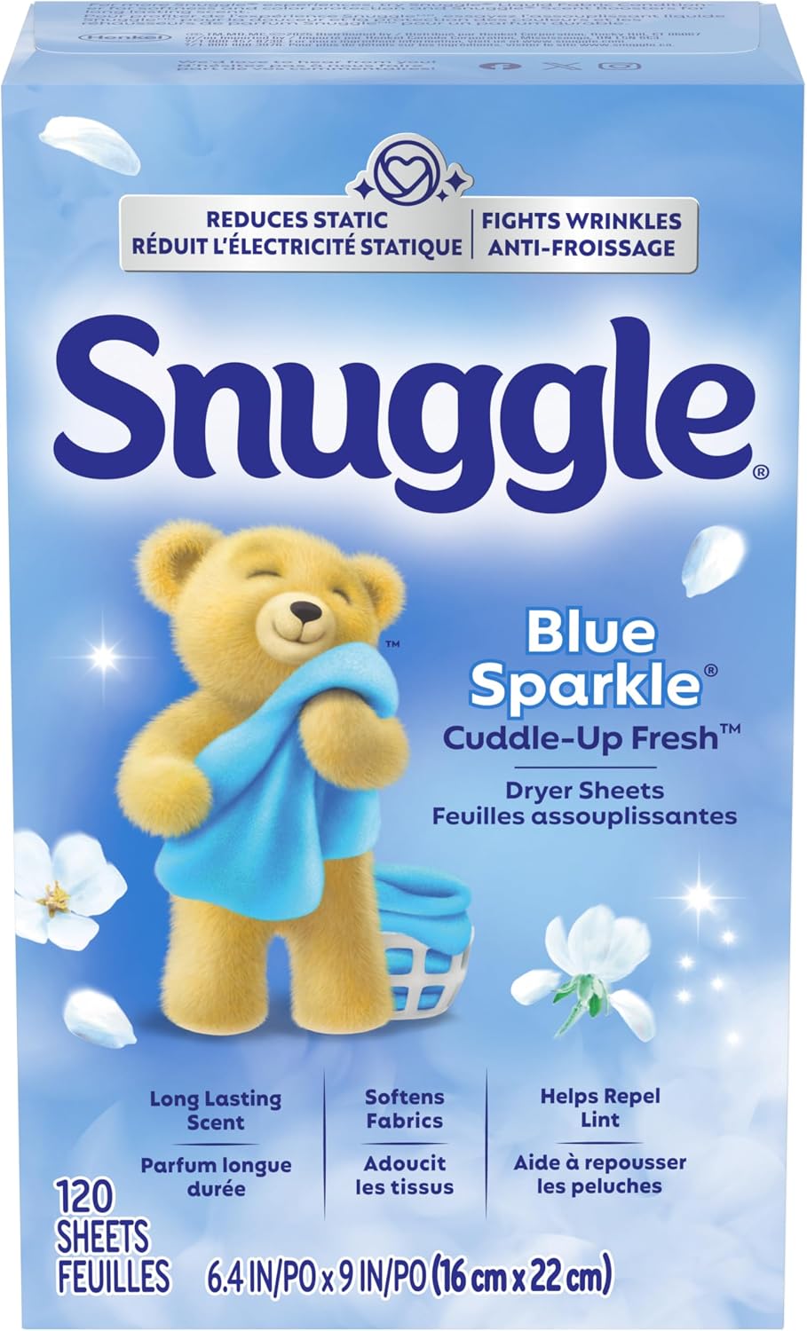Snuggle Blue Sparkle Arkusze do zmiękczania tkanin 120 sztuk