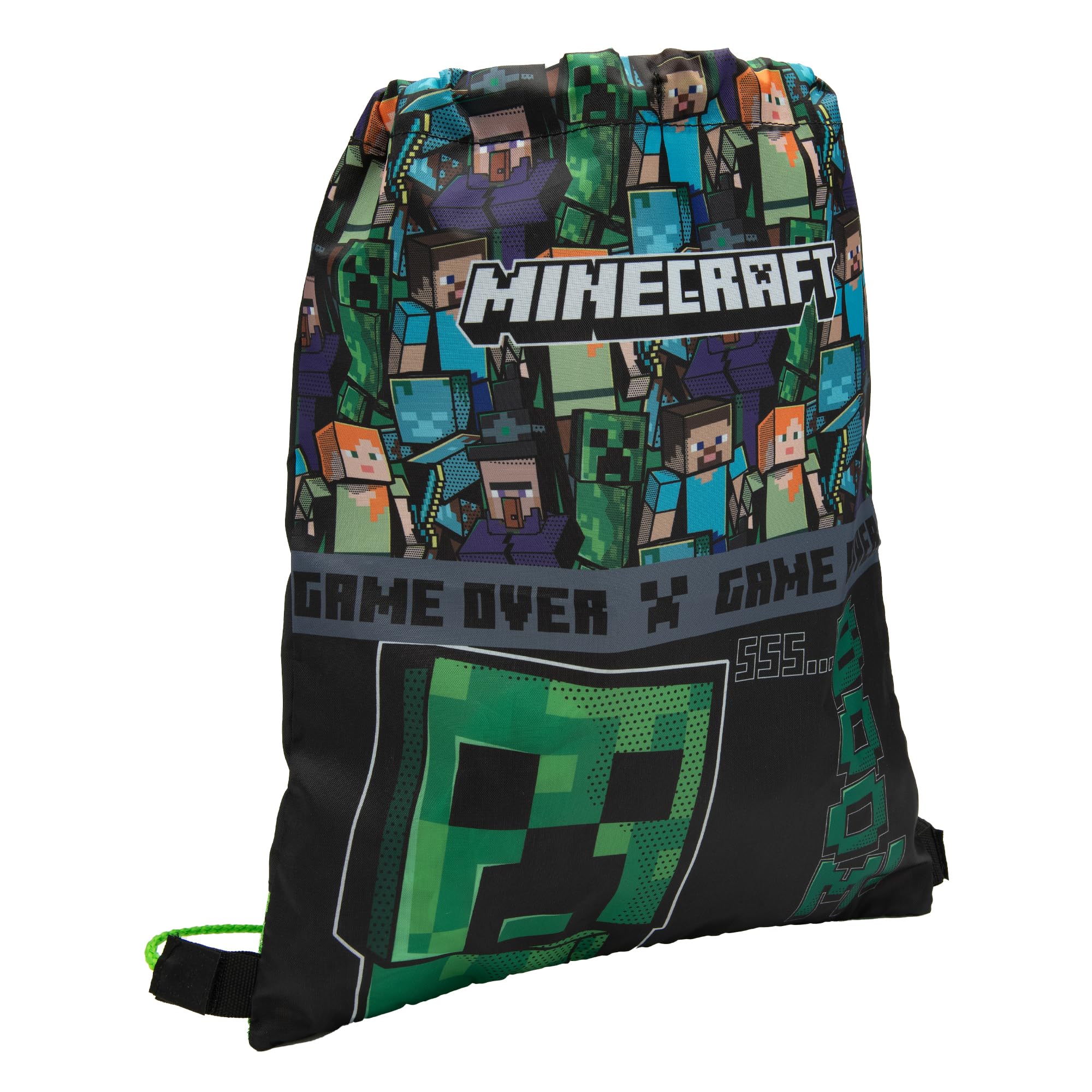 Minecraft Drawstring Bag Kids PE Kit Gym Swim Sack - Black