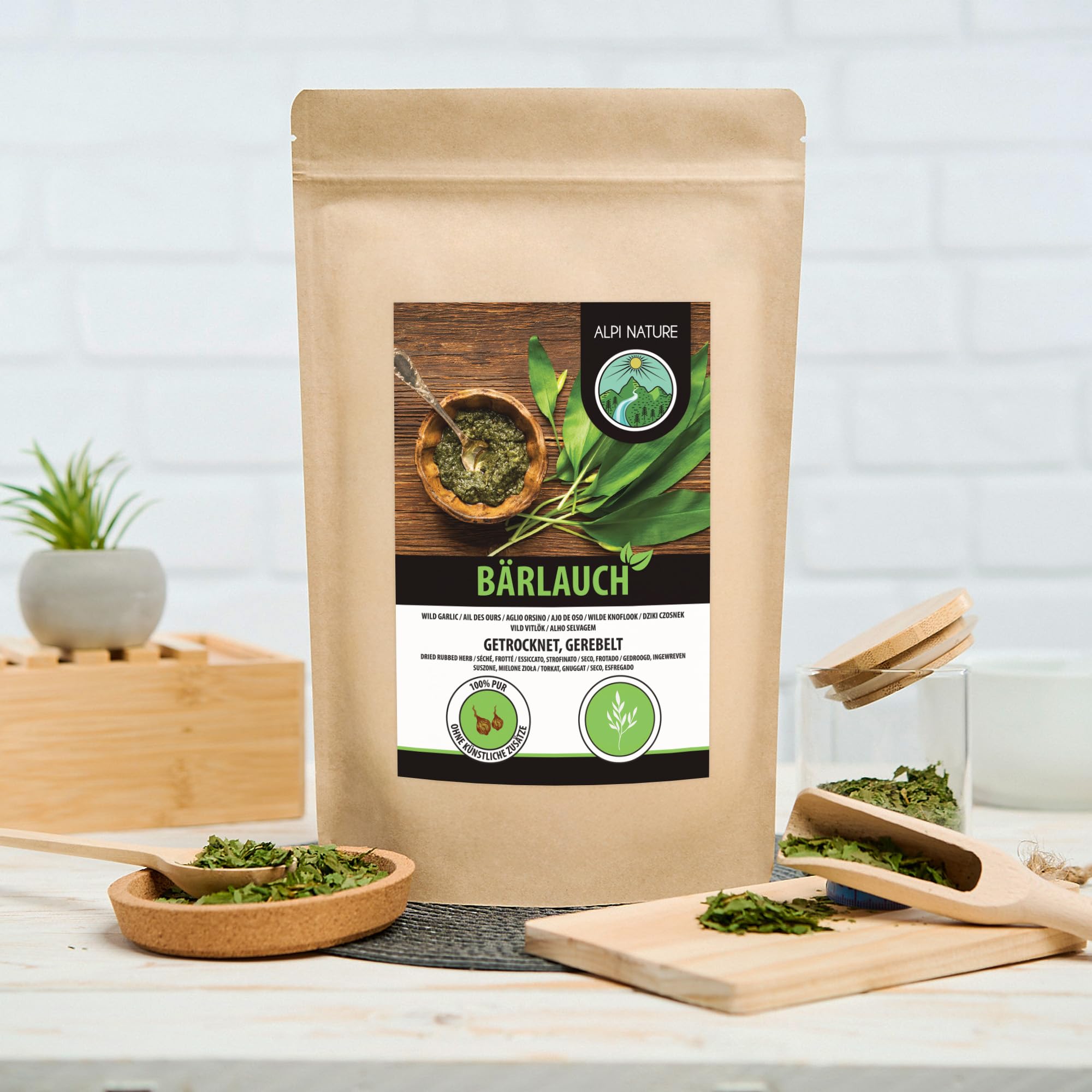 Alpi Nature Ajo Silvestre 125g, Condimento de Hojas de Ajo Silvestre Secas y Picadas para Cocinar