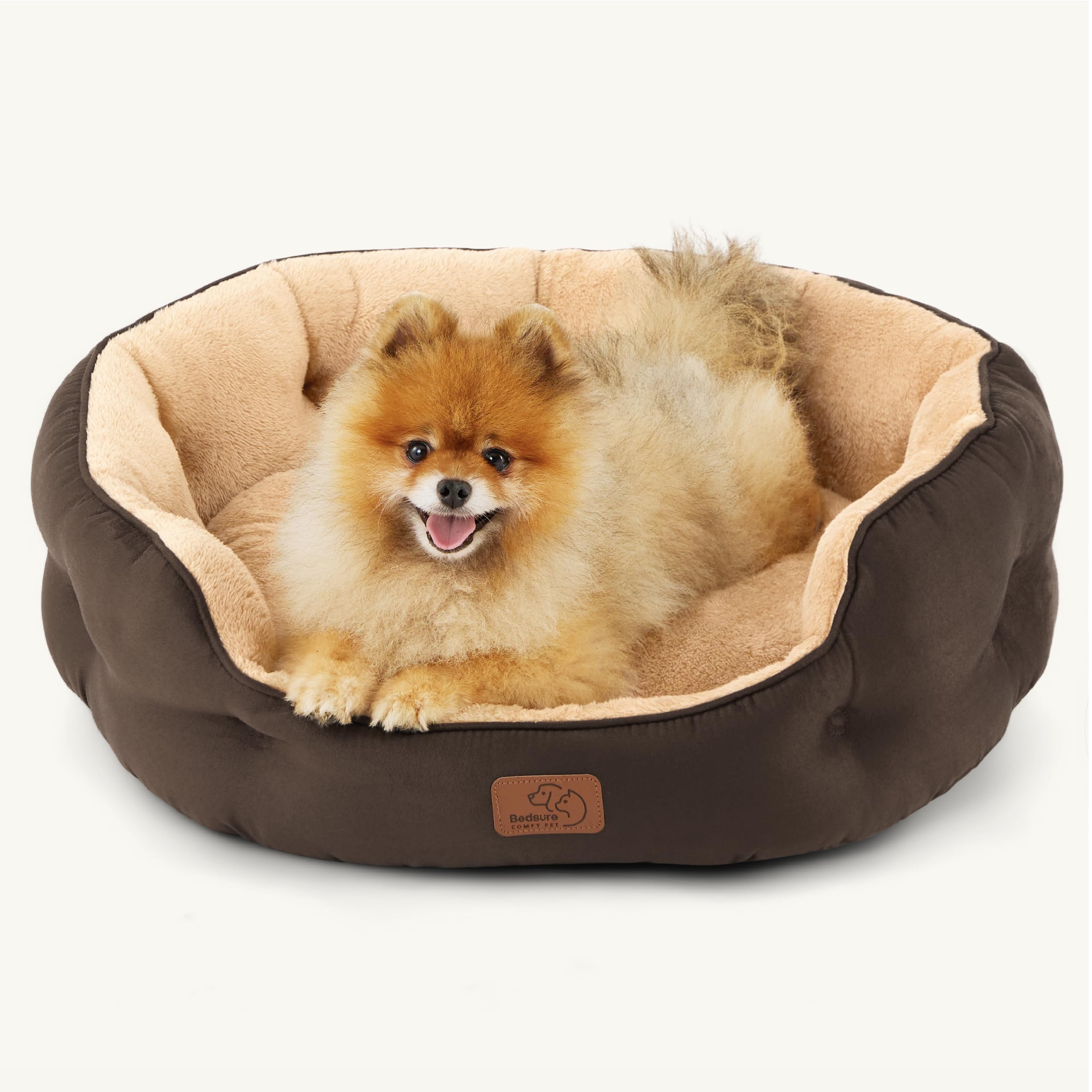 Bedsure Letto per Cani Piccoli Lavabile - Letti Grandi per Gatti da Interno e Cuccioli, Letto Rotondo per Cani di Media Taglia con Fondo Antiscivolo,marrone