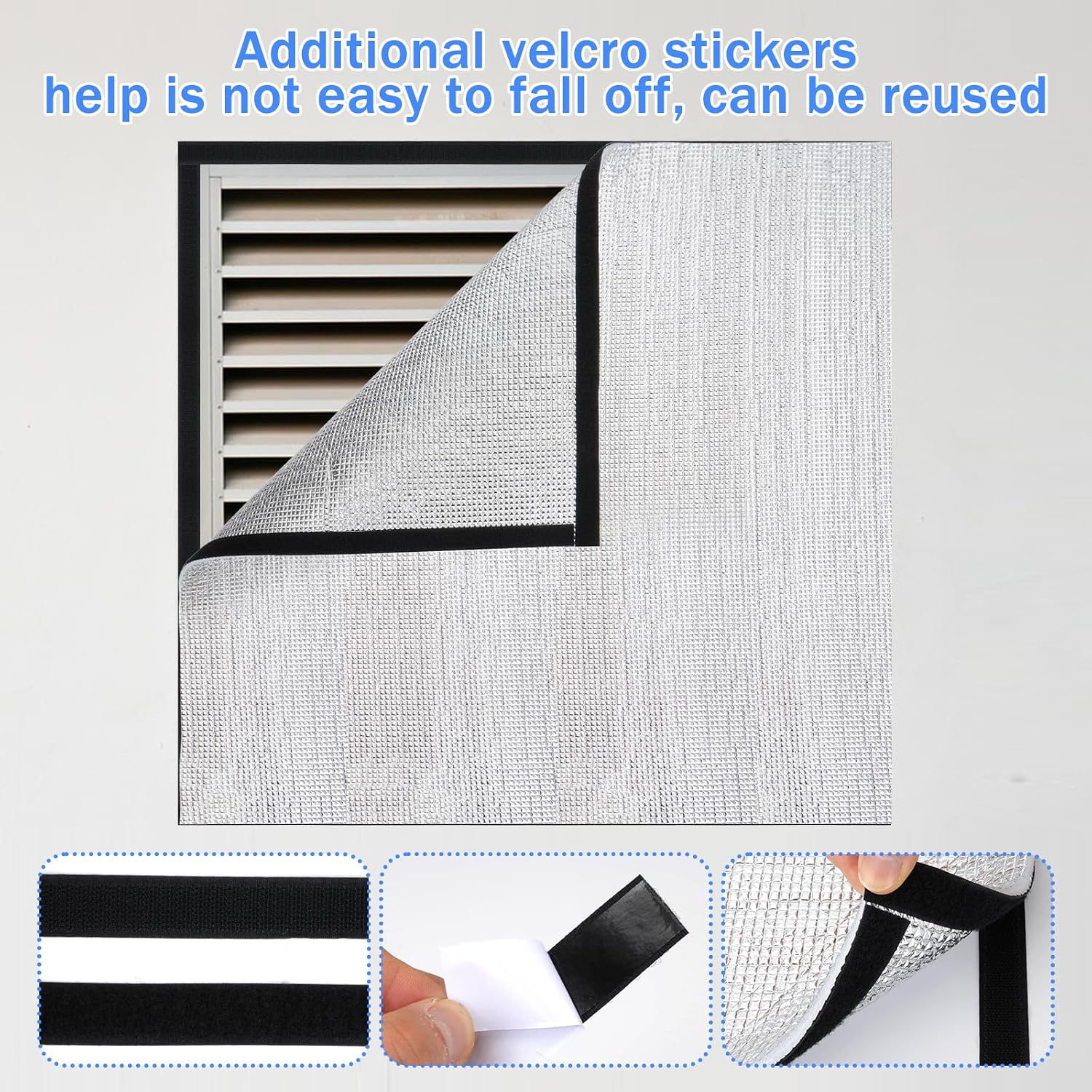 37 x 49 Attic Fan Cover, Whole House Ceiling Cover with Self-Adhesive Hook and Loop Tape, Aluminum Foil Insulation Shutter Covers for Attic Vent Fan Ceiling RV, Easy to Cut