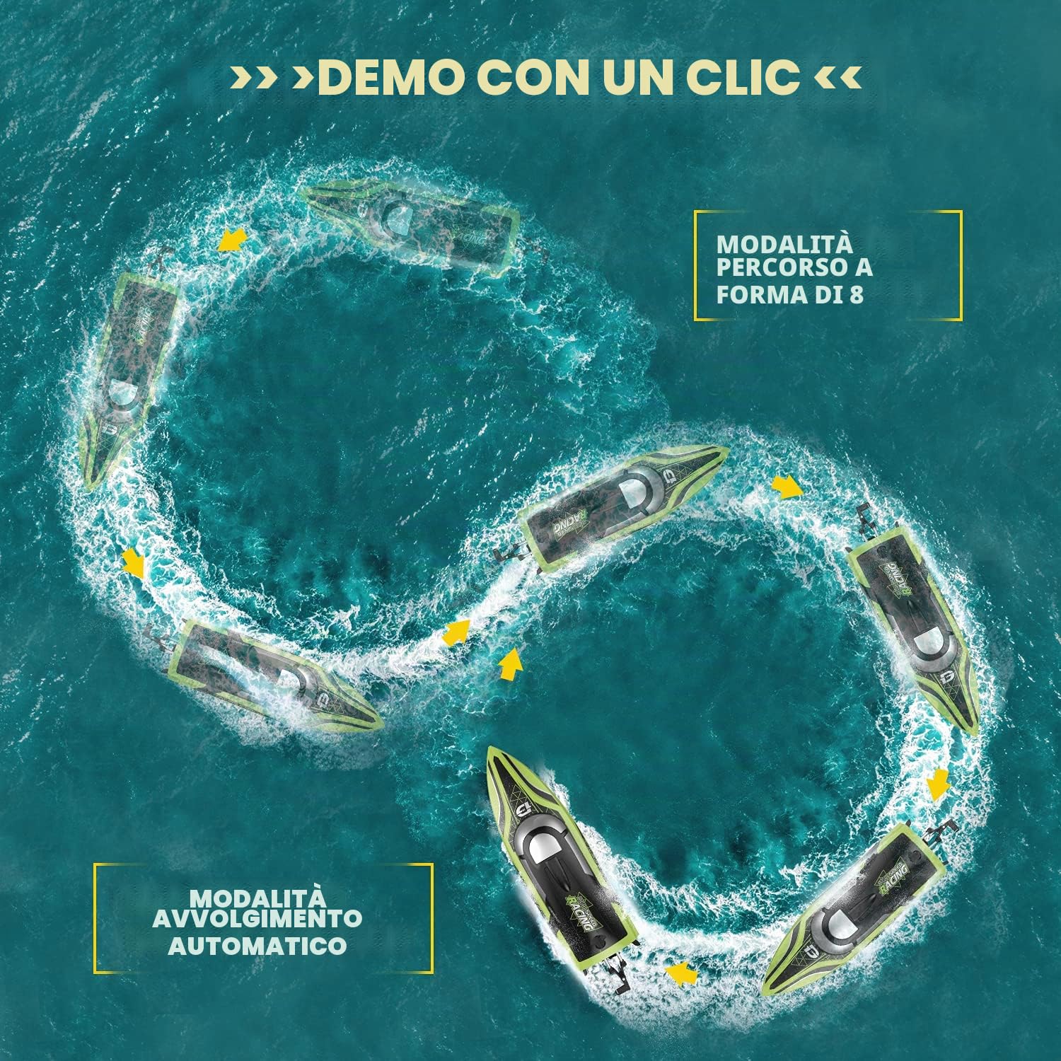 DEERC Barca RC con Luce LED, 30+ Minuti, Barca Telecomandata Auto-Raddrizzante per Piscine e Laghi, 20+ MPH, Barche da Corsa 2,4GHz, 2 Batterie, Giocattoli per Piscina per Bambini, Imbarcazione
