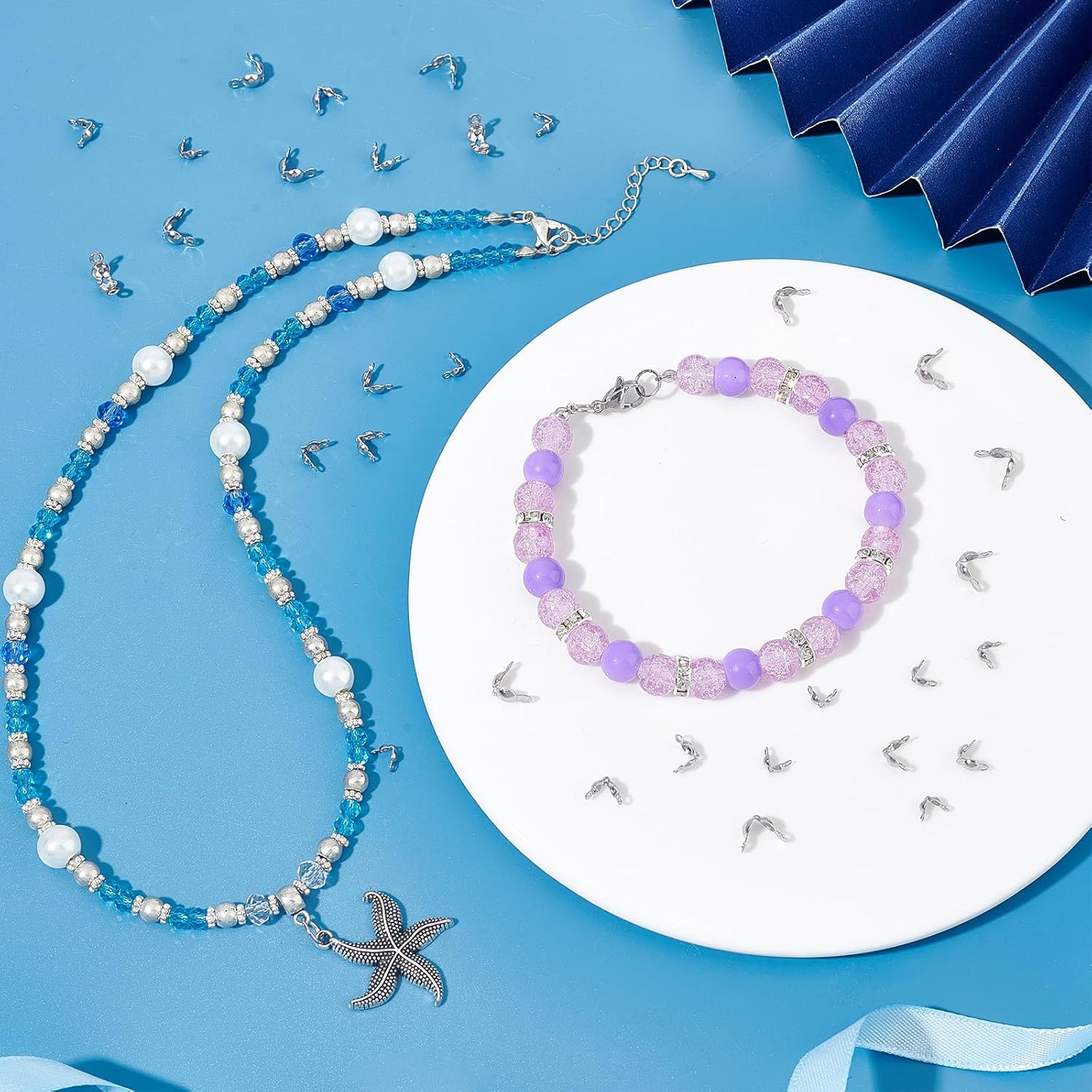 SUNNYCLUE 1 Box 600Pcs Stainless Steel Bead Tips Knot Covers 3 Sizes Metal Open Bead Tips Clamshell Fold-Over Crimp Beads Calotte Ends Jewelry Wire Crimp End Caps for Knots & Crimp Findings Crafts - Image 4