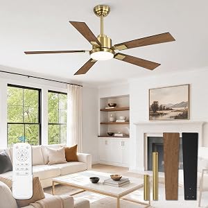 ZMISHIBO 52” Mid Century Ceiling Fan with Light, Remote, Black and Gold