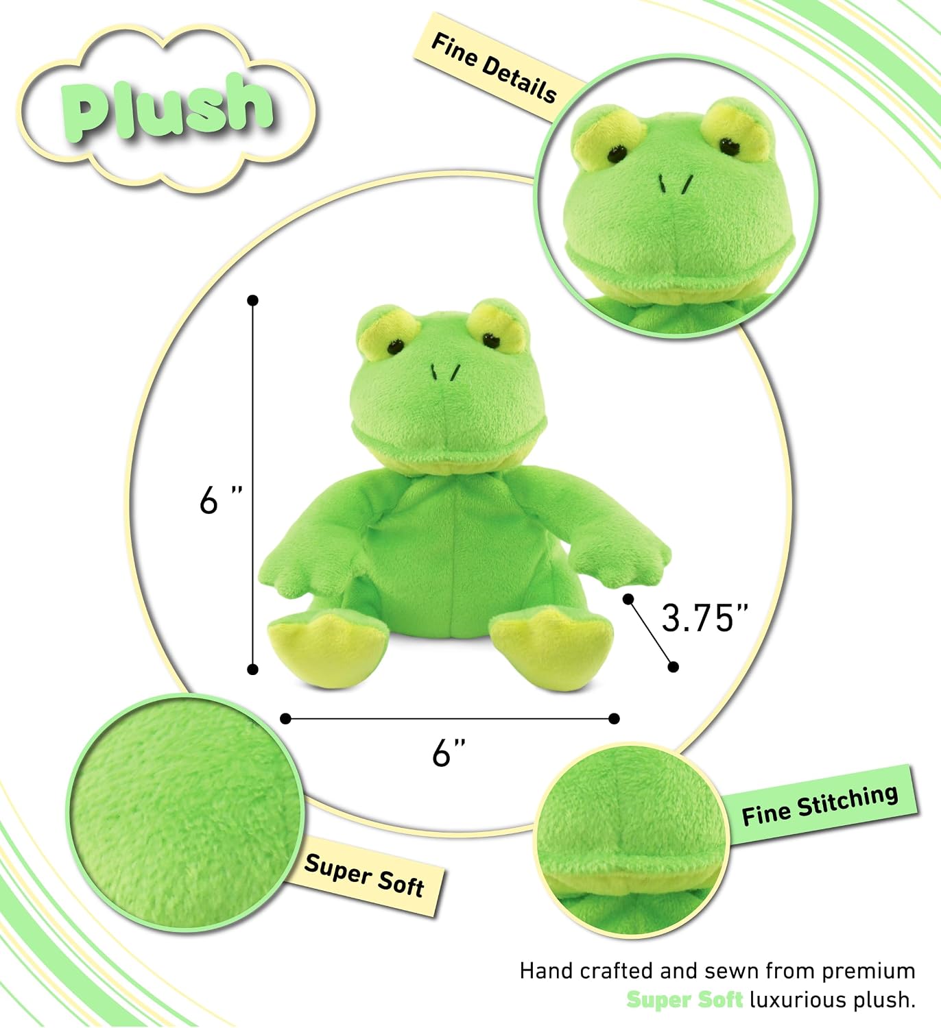 DolliBu Plush Frog Stuffed Animal - Soft Huggable Sitting Green Frog, Adorable Playtime Frog Plush Toy, Cute Rain Forest Life Cuddle Gift for Kids & Adults - 6 Inch