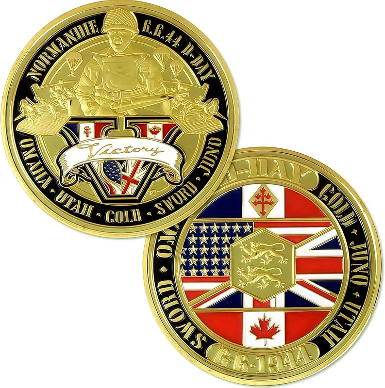 Moneda del Desafío de la Segunda Guerra Mundial del Ejército de los Estados Unidos - Día D Conmemorativo 6.6.1944 Desembarco de Normandía, Moneda Militar, Soldado de Europa de la Segunda Guerra Mundial
