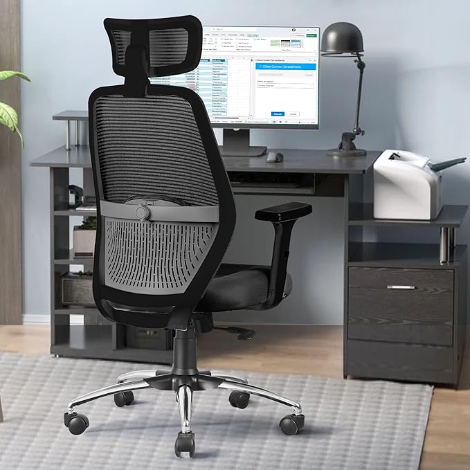 ASTRIDE Octave BIFMA Certified Ergonomic Office Chair for Work | 2D Adjustable Soft Armrest, 2D Headrest & 2D Lumbar Support | Single Tilt Lock Mechanism [Heavy Duty Metal Base, Black-Grey]