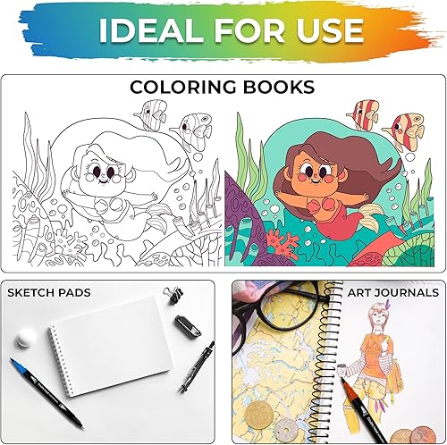 Miniatura 3 de NextG Artz - Rotuladores de doble punta, 120 colores brillantes únicos, punta fina y punta de pincel para amantes del arte, libro de dibujo para