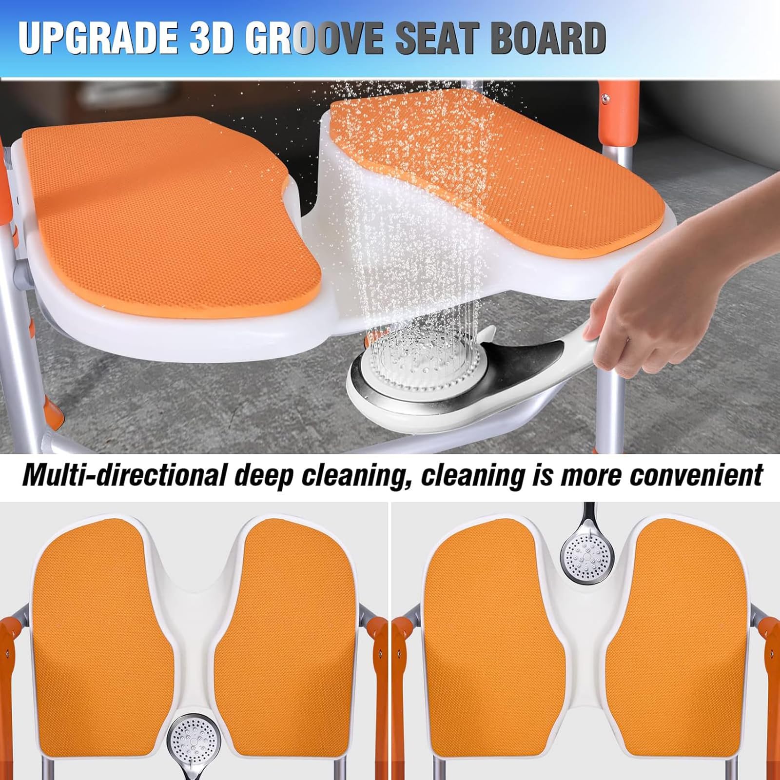 Silla de Ducha con Brazos, Taburete de Ducha Plegable con Respaldo, Silla de Ducha Regulable en Altura para Personas Mayores, Embarazadas, Discapacitados