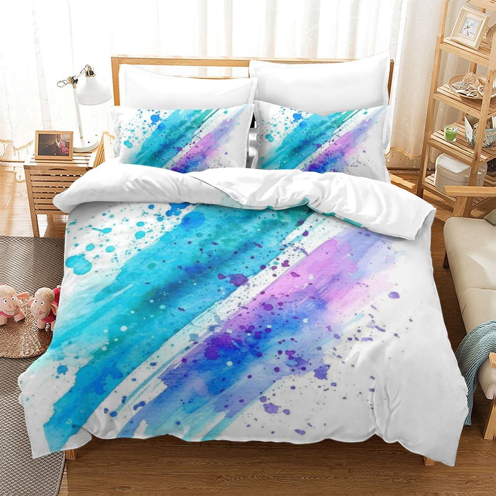 Housse de couette 3D pour lit enfant et ado, parure de lit microfibre 220x240cm géométrique
