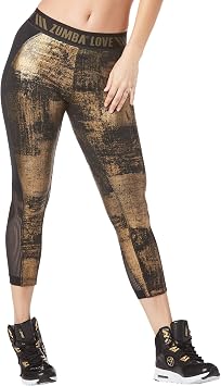 Zumba Fitness Wide Jacquard Waistband Workout Print Capri Leggings For Women