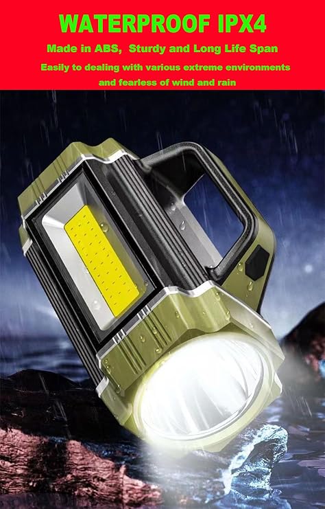 Rechargeable Solar LED Spotlight, Super Bright 13000LM Handheld LED Searchlight, Multi Function Camping Lantern Flashlight, 6 Light Modes, IPX4 Waterproof, for Emergency, Hiking, Home