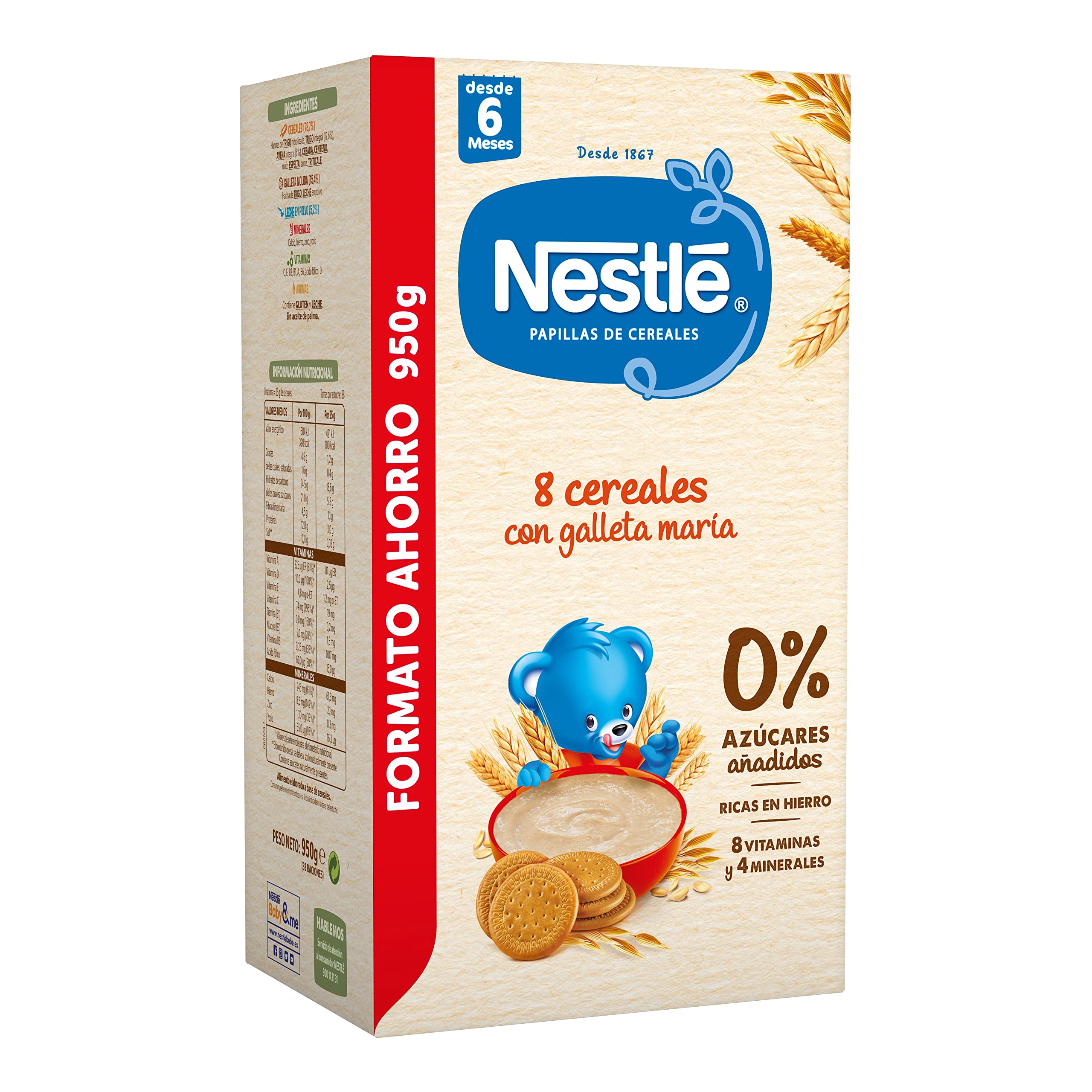 Nestle Papilla 8 Cereales con Galleta 950g 8 Paquetes 7.6Kg