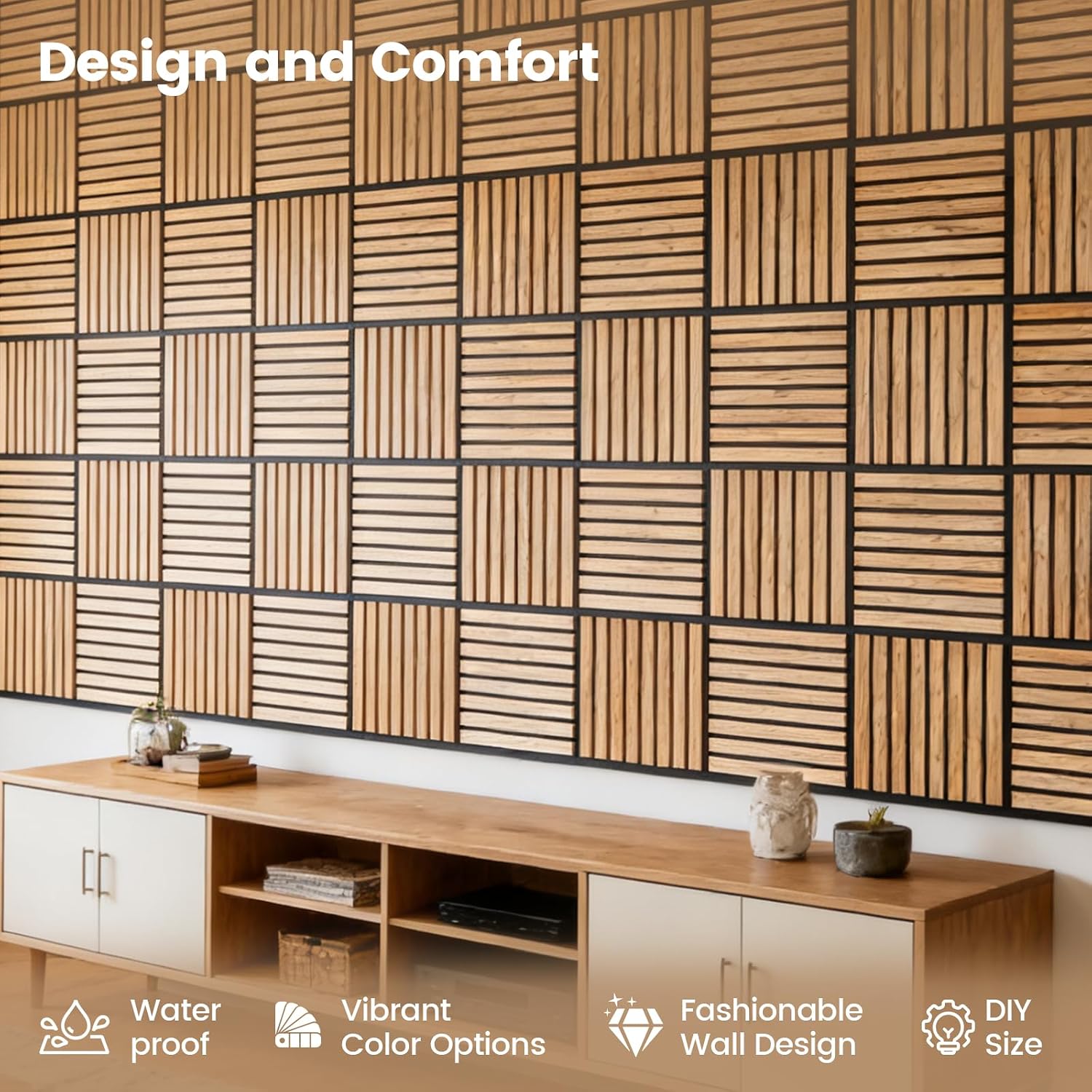 Acoustic Wall Panels Decorative 10 Pack 12 in Dark Teak | Sound Absorbing Size Substantial Glass Strip 3D