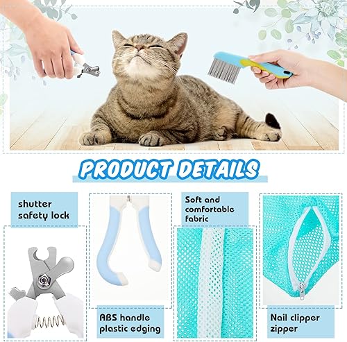Miniatura 5 de Juego de 8 bozales para gatos con bolsa de baño ajustable para gatos, bozal transparente transpirable para mascotas, cepillo removedor de