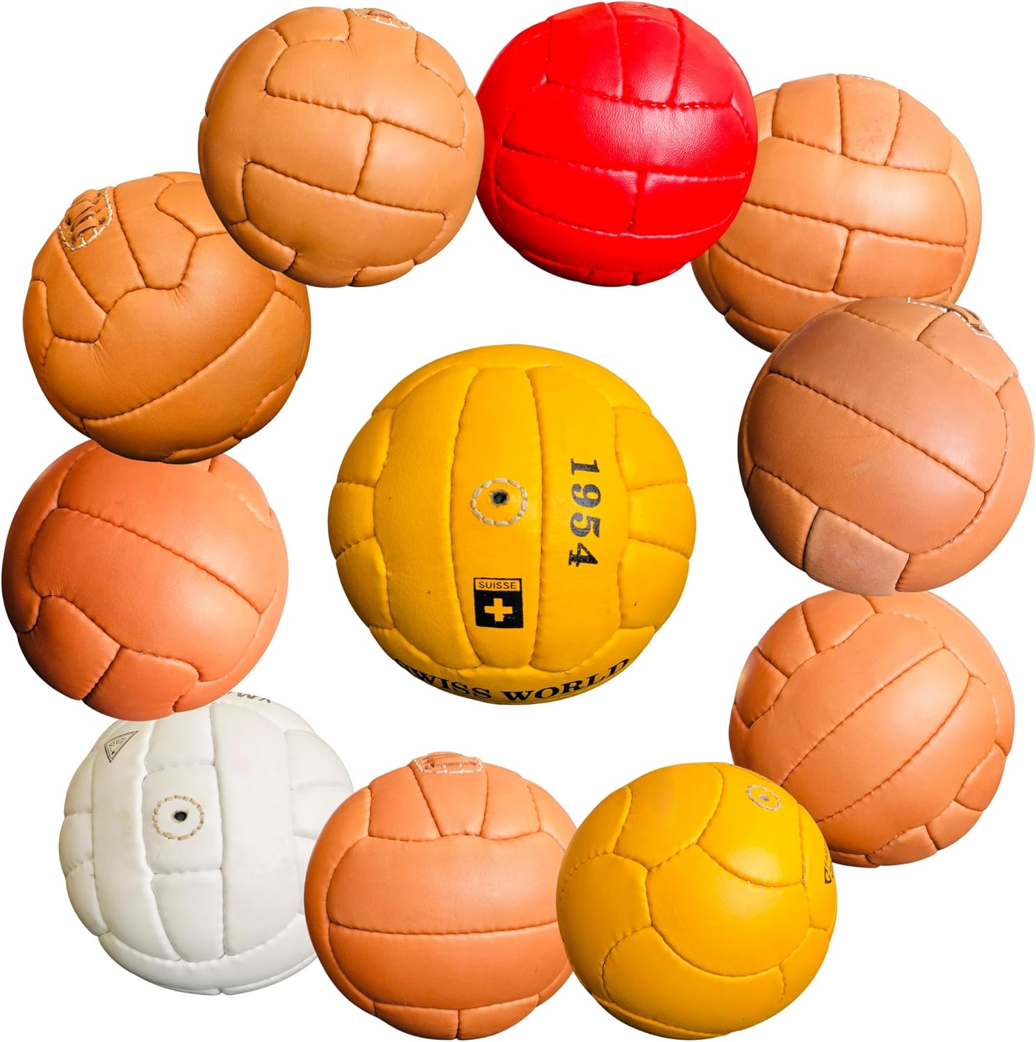 11 Pcs Set of Genuine Leather Soccer Balls, Historical & Collectibles Mini Footballs Size 2 Played in World Cups 1930 to 1966 Best Gift for Soccer Fans, Memorabilia & Collectors – KL350