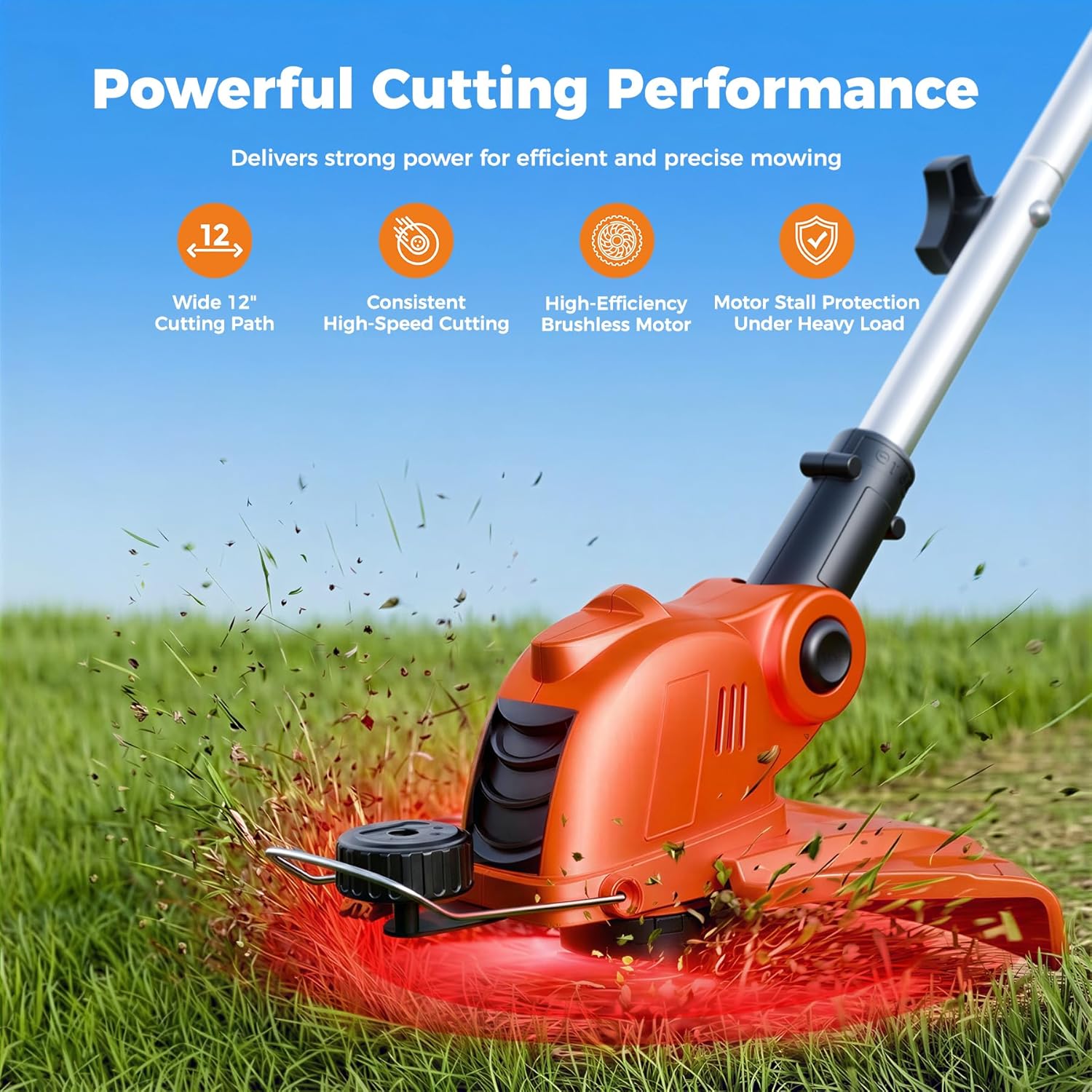 Electric Weed Wacker String Trimmer: 21V Cordless Weed Eater and Edger Battery Powered, 2 in 1 Lawn Tool with 12" Cutting Width, 2 x 2.0Ah Batteries and Charger Included, Eco Friendly Grass Cutter - Image 5