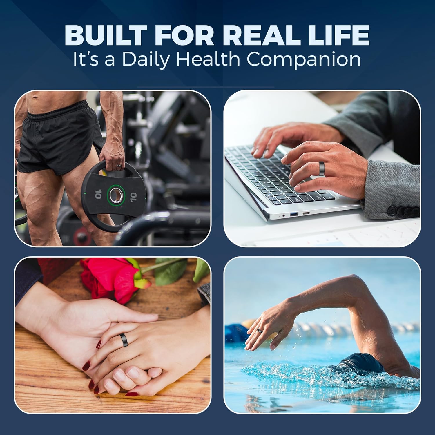 Health Tracker Rings, Smart Rings for Women Men with Heart Rate, Sleep Tracker Wearable, Steps,Calories, No Subscription Fee, IP68 Waterproof Smart Ring for iOS & Android Black - Size 8