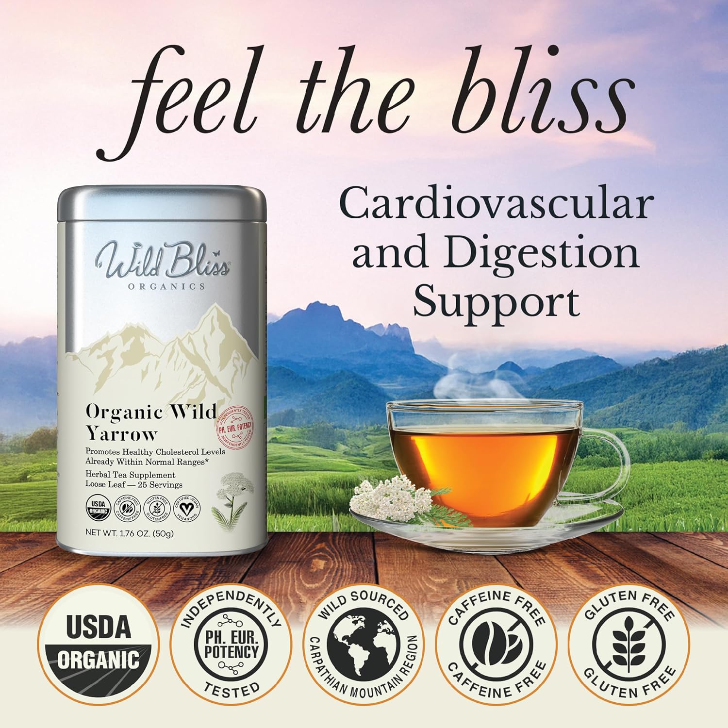 Wild Bliss Organic Yarrow Tea - Caffeine Free Loose Leaf Herbal Tea - Pharmacopoeia Potency - 1.76 Ounces - 25 Servings - Image 2