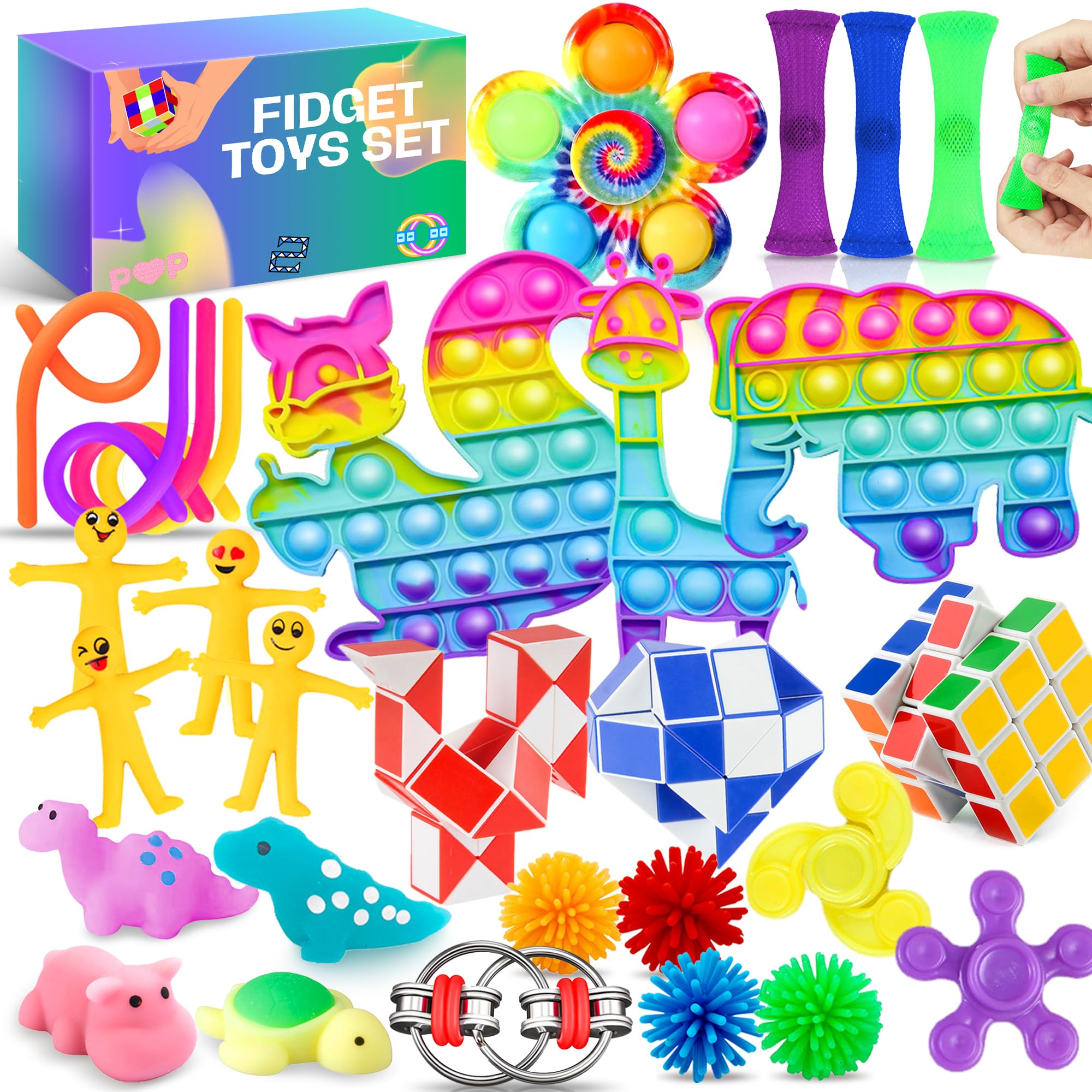 Fidget Toys Set, 30 Pcs Fidget Pack With Box, Sensory Anxiety Relief Stress Toys for Autism, Fidget Pack for Party Favors Birthday Party Gifts For Kids, Fun Fidget Toy Set Classroom Reward